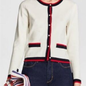 Zara Cream Cardigan with Red and Navy Trim